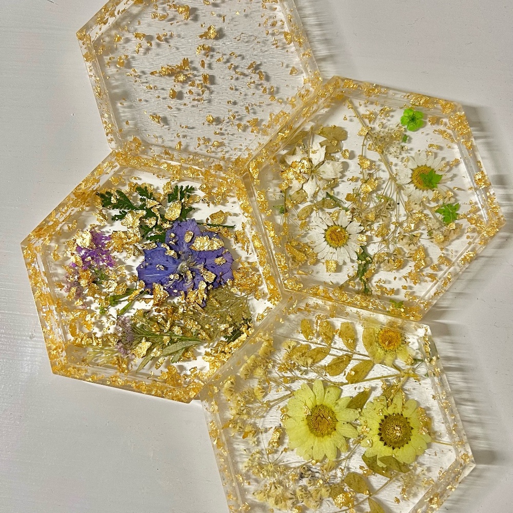 HANDMADE Resin 4pc Jewelry Dishes